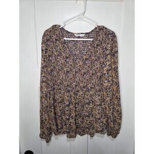 Sonoma Goods For Life Womens XL Purple Ditsy Floral Smocked V-Neck Blouse Top